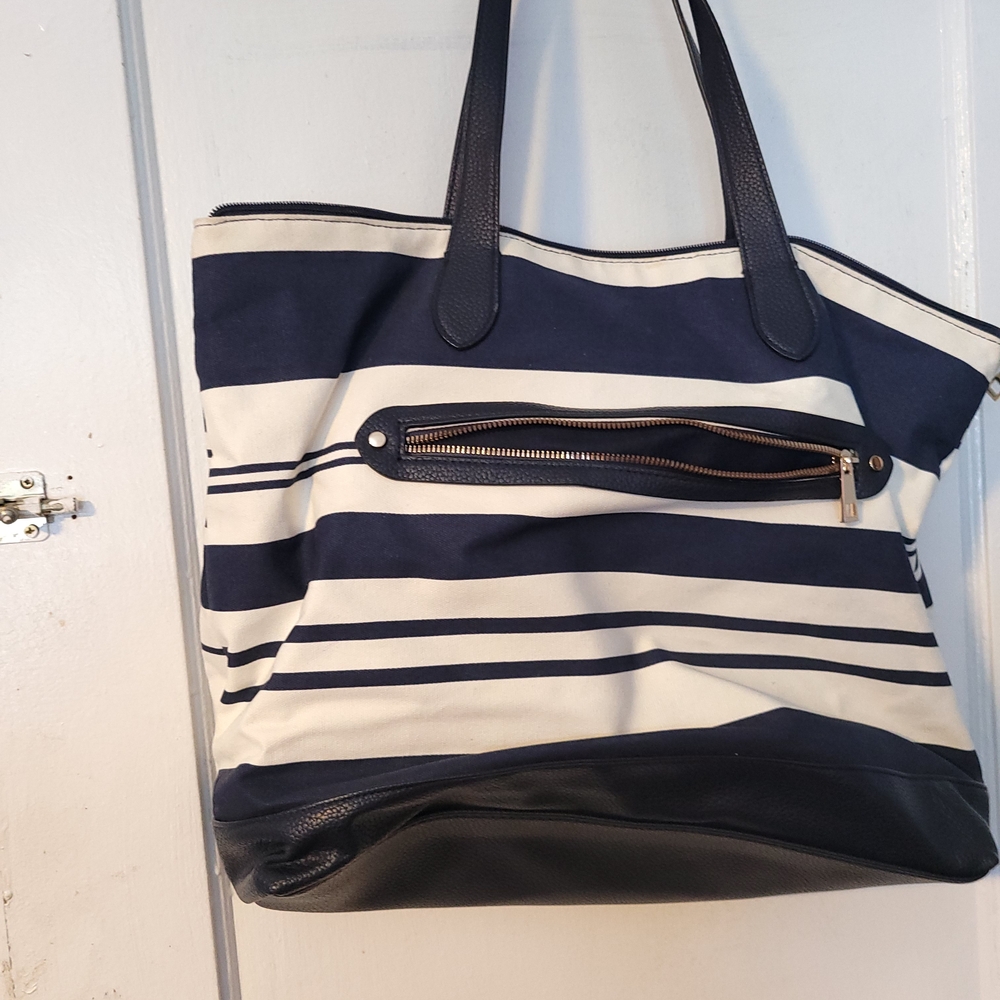 Navy and White Striped Tote Bag
